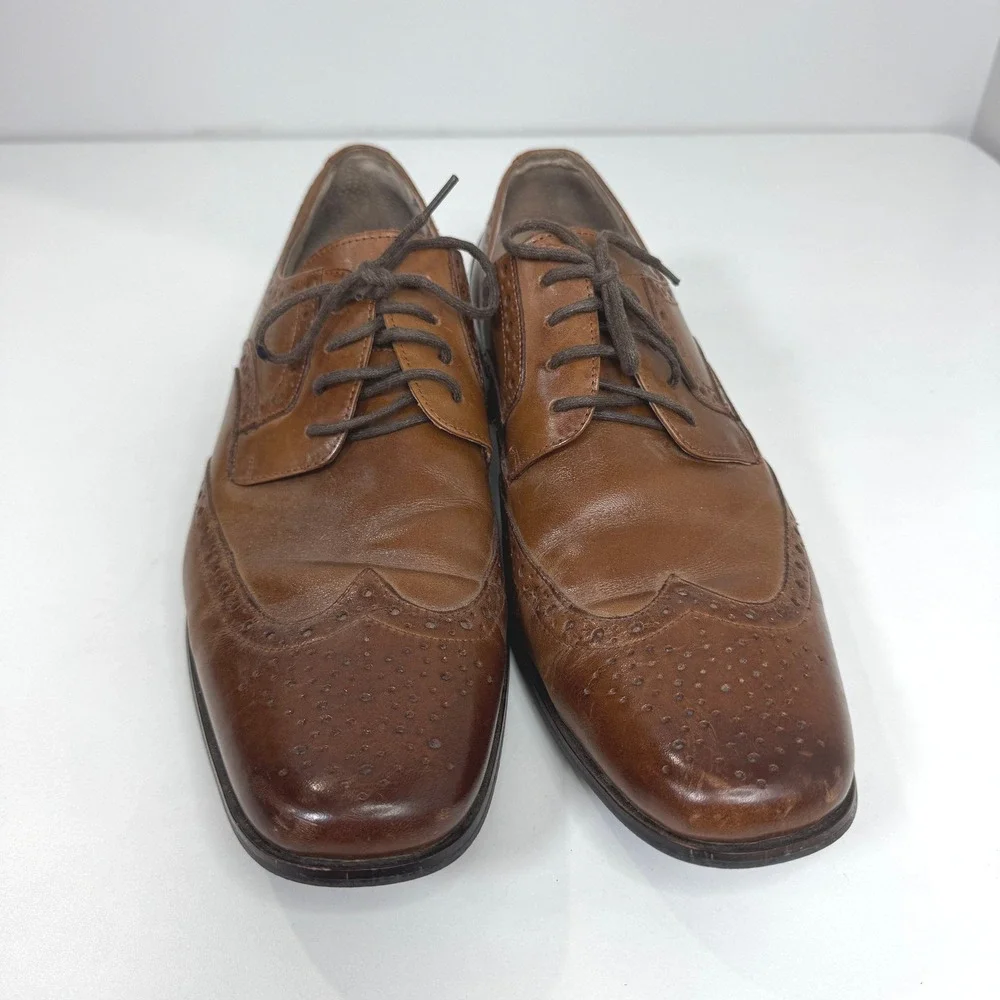 Stacy Adams Mens Brown Leather Wingtip Oxford Dress Shoes Brogue Lace Up 10M